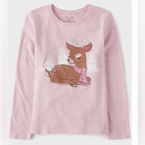 NWT: Lilac Pink Girls Winter Deer Graphic Long Sleeve Tee